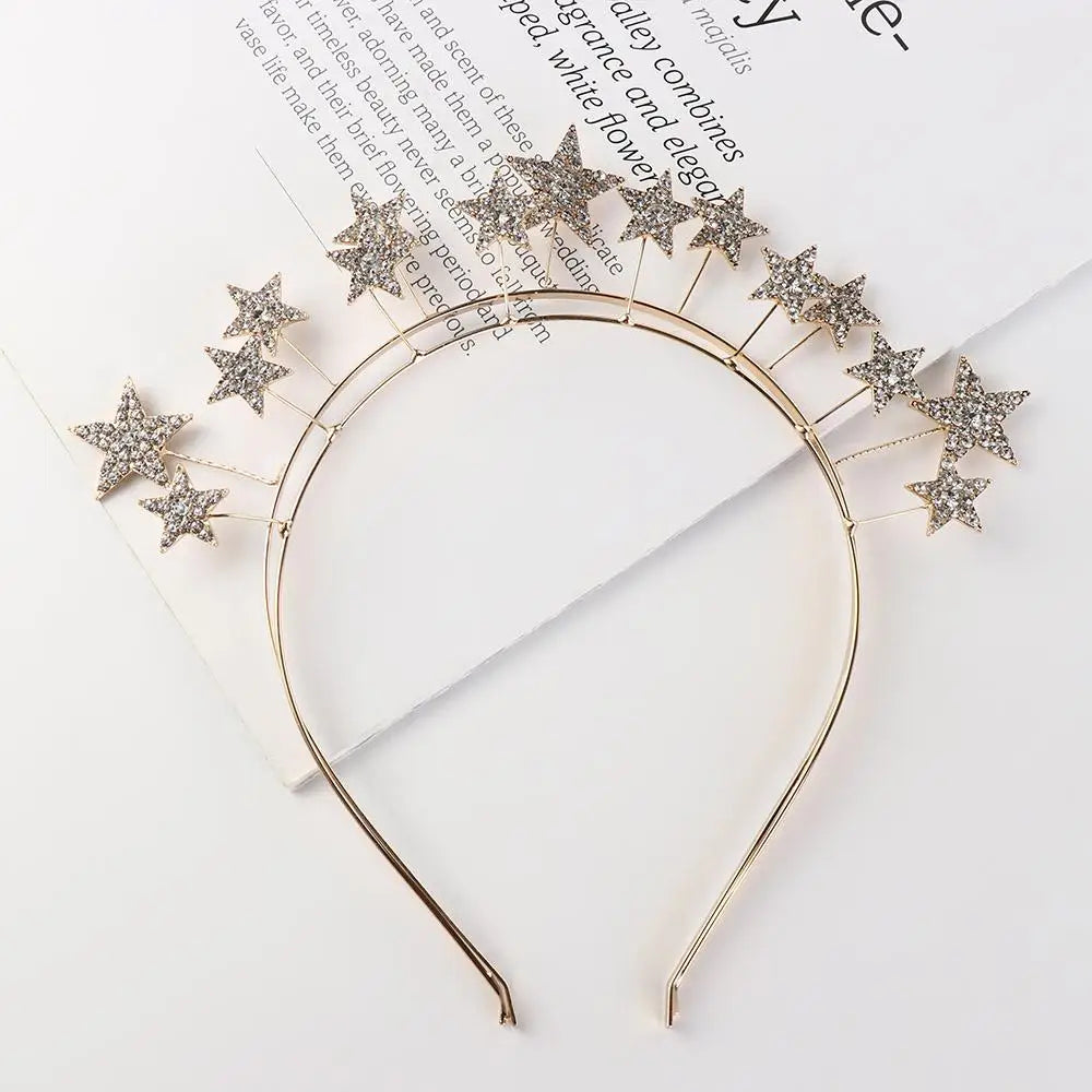 Fairy Metal Star Hair Hoop Princess Silver Halo Crown Rhinestone bilayer Baroque Hairbands Head Jewelry