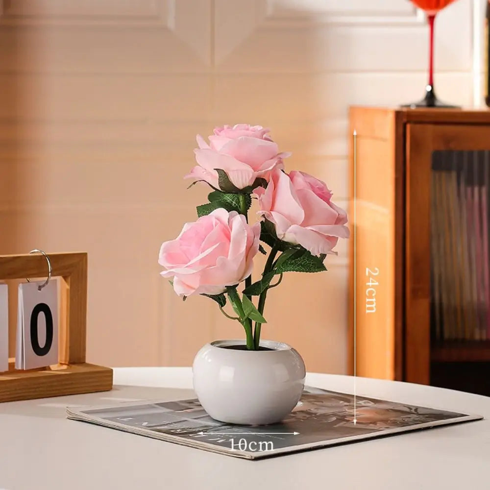 Ceramic Base LED Rose Table Lamp 2/3 Flowers Decorative Flower Bonsai Night Light Soft Light Exquisite Romantic Atmosphere Lamp