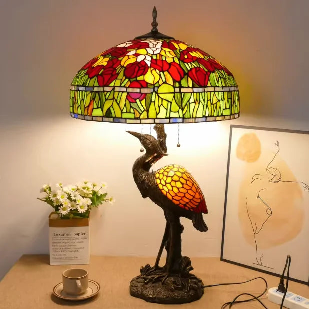 30-Inch  Table Lamp Traditional American Style Living Room Bedroom Study Lamp Luxurious Villa Hotel Stained Glass Lamp