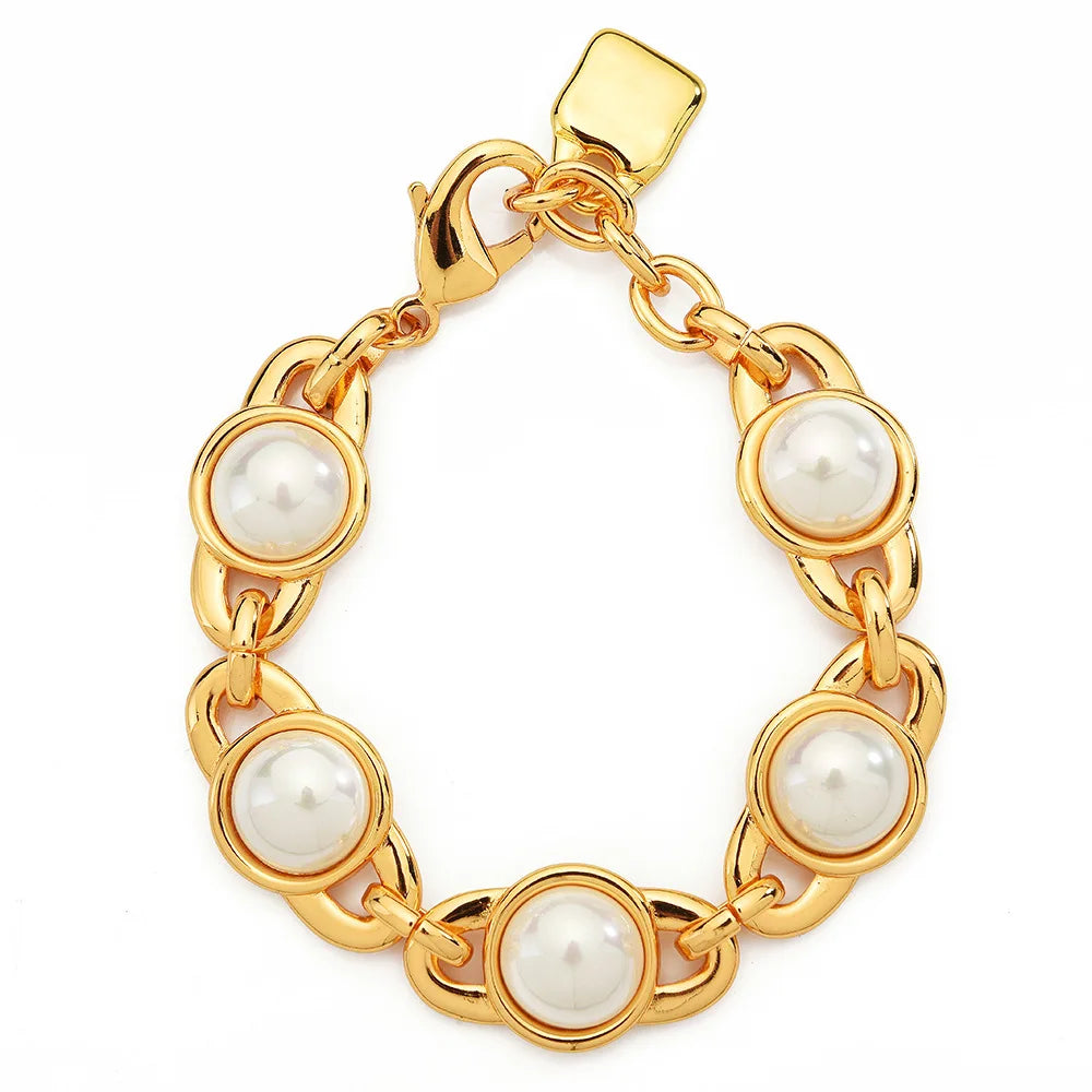 Trendy Pearl Golden Bracelet Heavy Retro Bangle Luxury Jewelry Elegant Accessories Party Gift