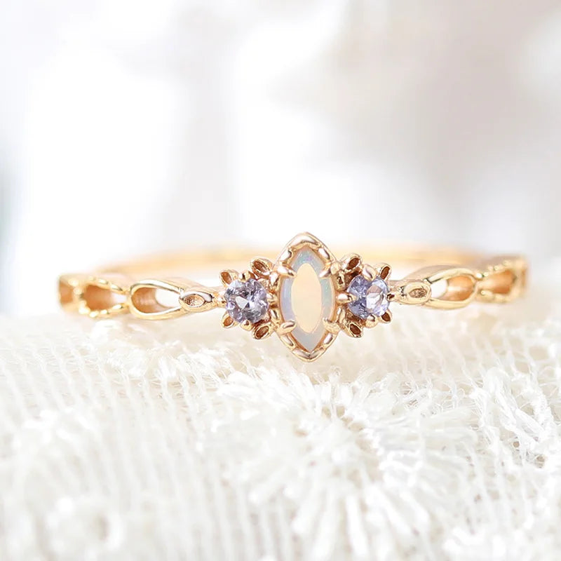 Natural Opal Ring For Women Gemstone 925 Sterling Silver Gold Filled Fine Jewelry