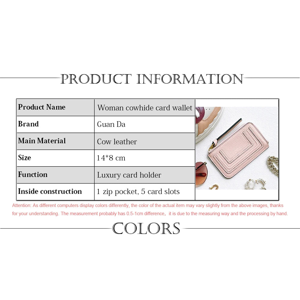 Luxury Genuine Leather Card Wallet Woman Custom Name Brand Card Holder Casual Zipper Lady Engraving Coin Purse Personalized Gift