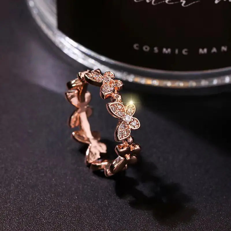 New Fashion Butterfly Rings Shiny Cubic Zirconia Leaves Geometric Adjustable Finger Ring Girls Minimalist Dainty Jewlery Gifts