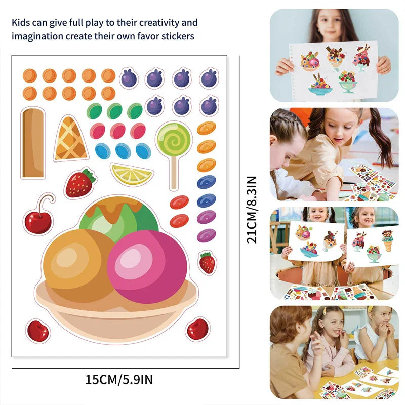 Make A Cupcake Sticker Sheets for Kids Sweet Create Your Own Cupcake DIY Puzzle Stickers Children Birthday Gifts Party Decals M