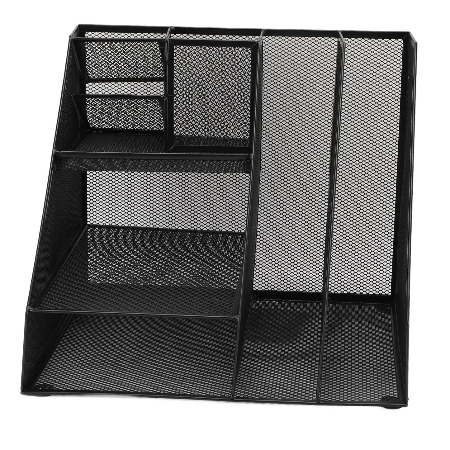 Office Supplies Organizer with Pen Holder Metal Mesh Desktop Organizer Black Iron Multifunctional File Organizer for Home School