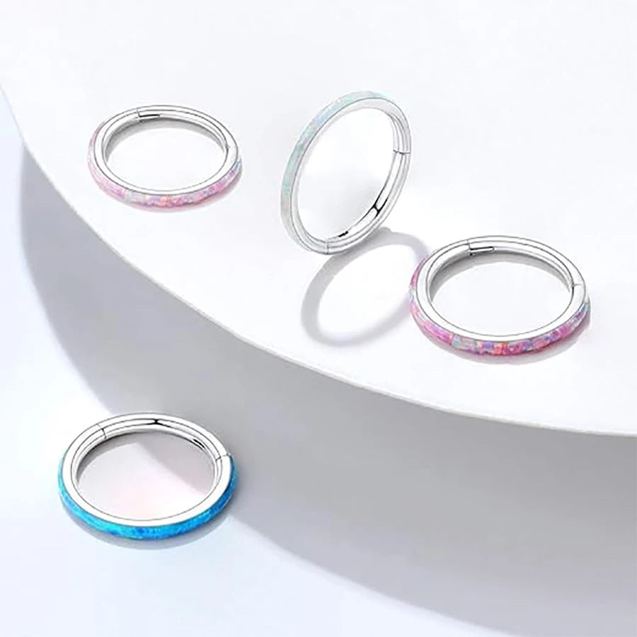 Opal Hinged Nose Ring Hoop Women Septum Hoop Ring Tragus Rook Ring Piercing Jewelry Lip Labret Ring Clicker Cartilage Earrings