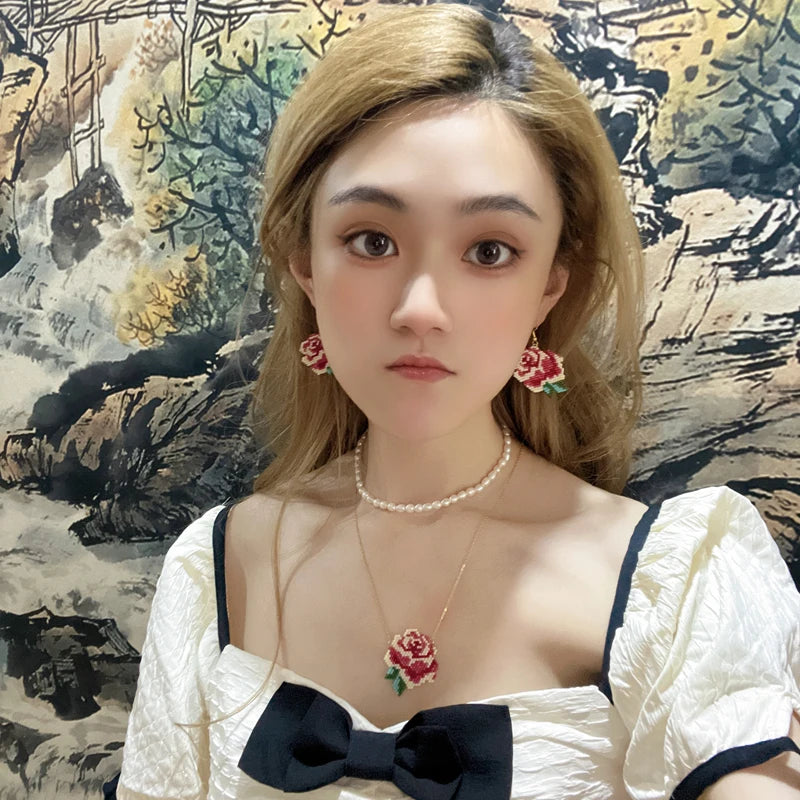 Fairywoo Ethnic Flower Earring For Lady Rose Jewellery Miyuki Bead Free shipping Jewelry Handmade Earrings Friendship Wholesale