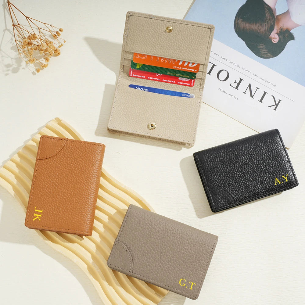 Luxury Genuine Leather Card Wallet Woman Custom Name Brand Card Holder Casual Zipper Lady Engraving Coin Purse Personalized Gift