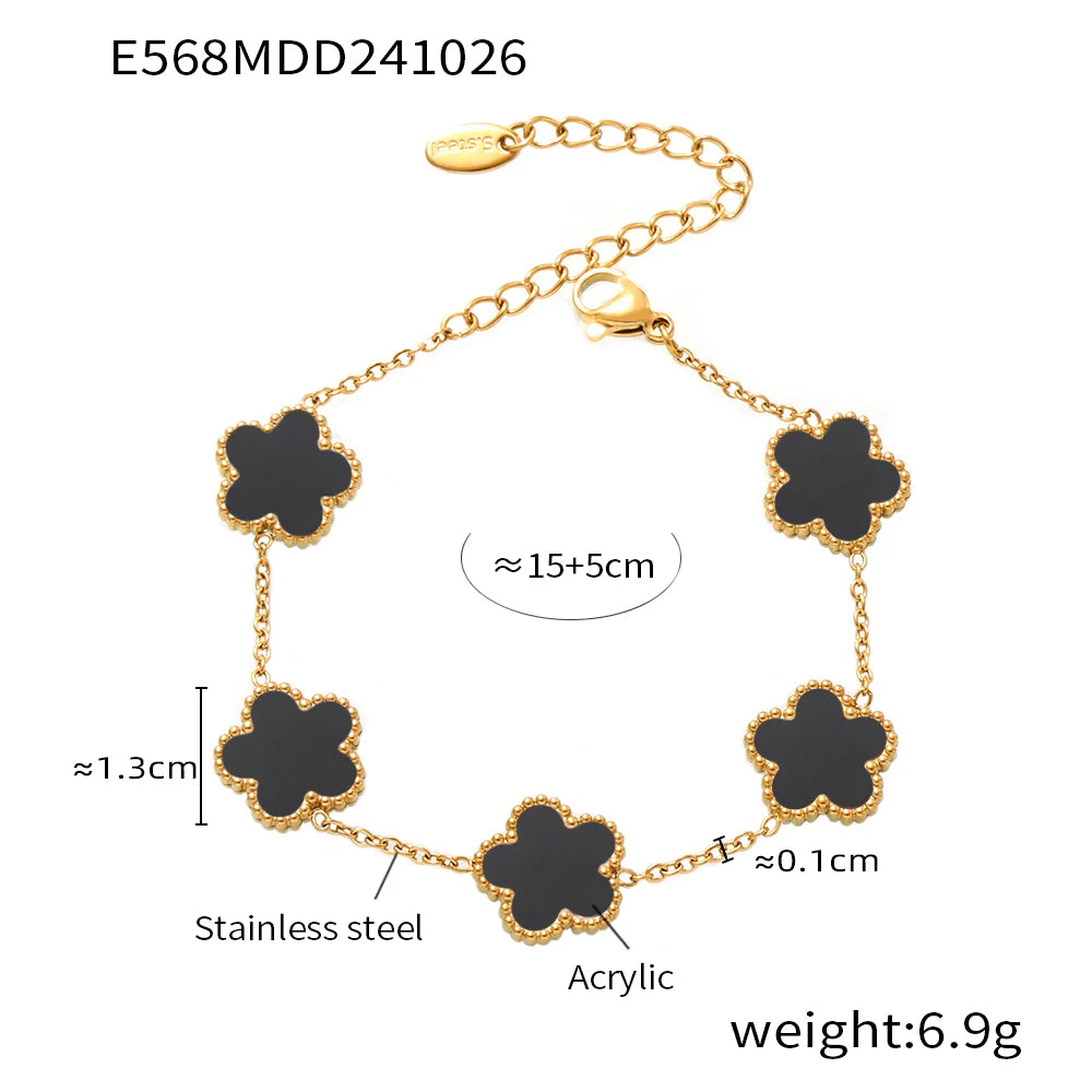 Fashion Five Petals Beautiful Bracelet for Women No Rusted Gold Plated Stainless Steel Agate Bangle Charm Luxury Jewelry Gift