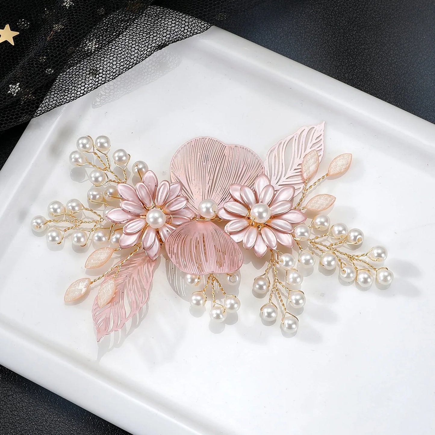 Fairy Flower Hairband Metal Floral Tiaras Bride Pearl Headdress For Women Charming Wedding Hair Jewelry Marrige Beauty Headbands