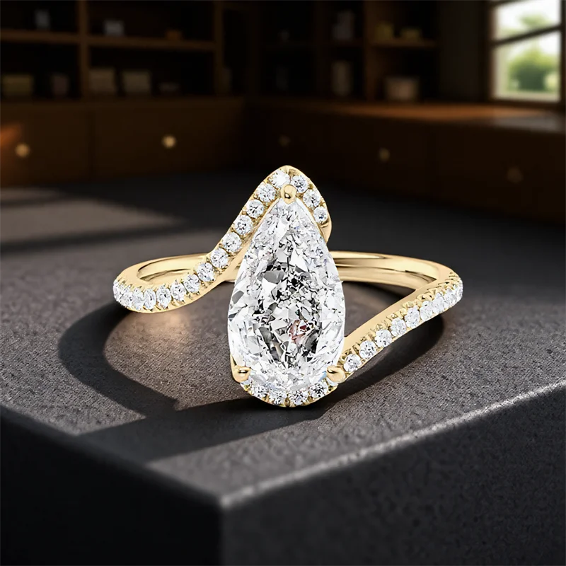 White Zircon Pear Cut Stone Rings For Women Rose Gold Silver Color Engagement Promise Bands Wedding Jewelry Mother's Day Gift