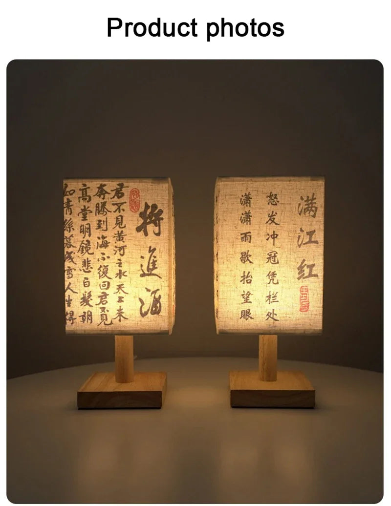 LED Decoration Table Lamps Simple Dimmable Plug Night Light Fabric Lampshade Square Bedroom Chinese Style Bedside Desk Lights