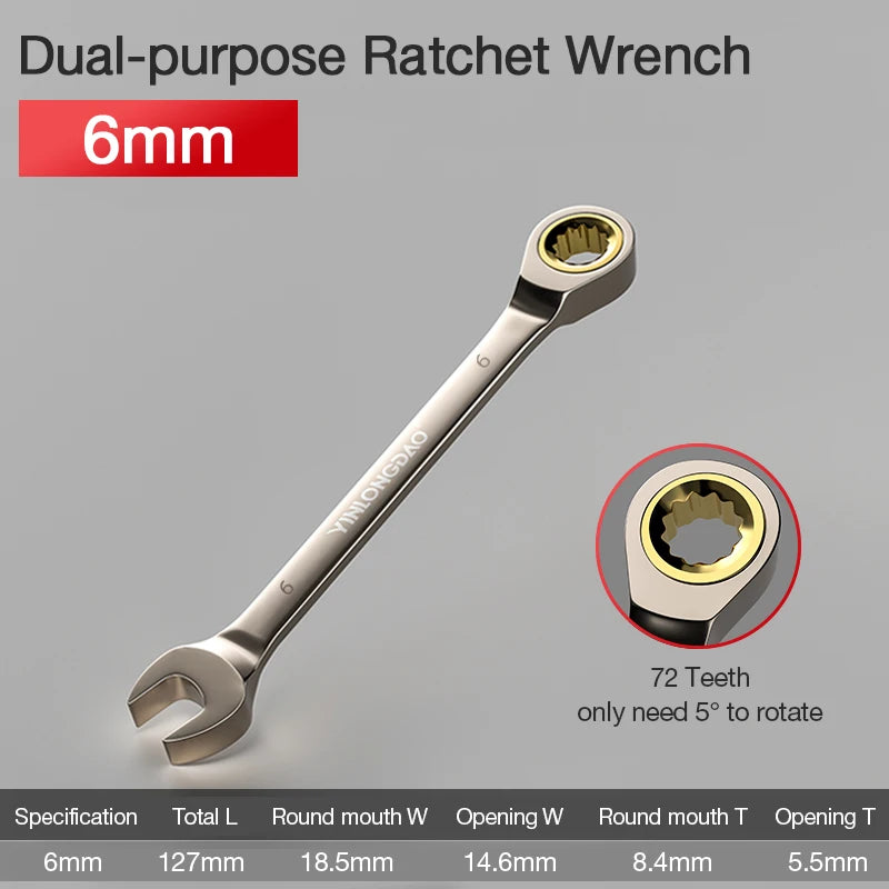 Universal Key Ratchet Wrench 72 Tooth Gear Ring Torque Socket Wrench Metric Ratchet Spanners Car Repair Mechanical Tools