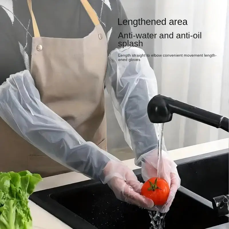 30PCS Disposable Arm Guard Gloves Kitchen Household Cleaning Waterproof Elastic Drawstring Lengthened CPE Long-Arm Gloves