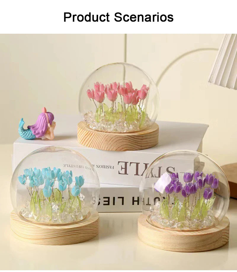 Artificial Tulip Flower Night Light Ornaments Handmade DIY Bedsides LED Night Lamp Bedroom Desk Decor Birthday Gifts Table Lamp