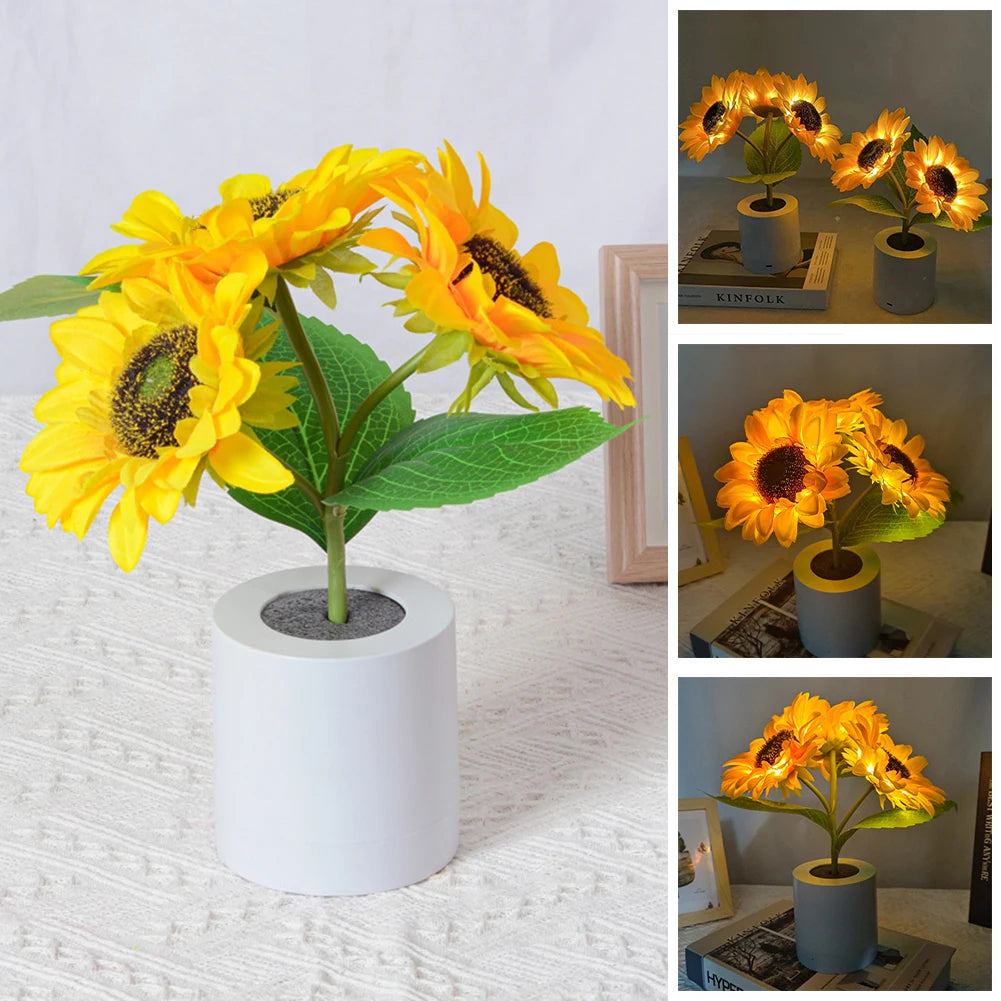 Sunflower LED Nightlight Besides Bedroom Lamp Table Lamp USB Rechargeable Light Kids Gift Home Party for Bedroom