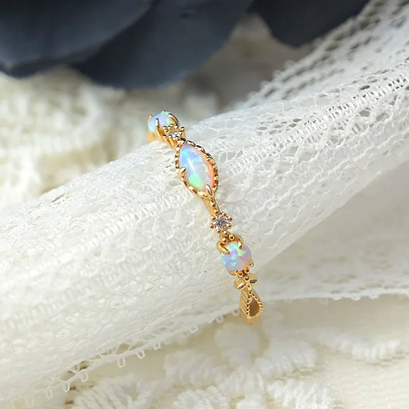 Vintage Bijou Opal Ring For Women Classic Elegant Thin Ring 925 Sterling Silver Gold Plated Fine Jewelry Accessories Gift