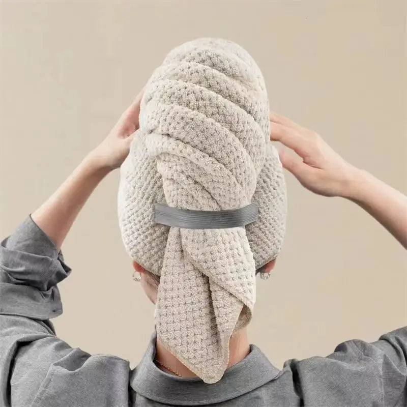 Toalla de microfibra para el cabello, envoltura extragrande de secado rápido con banda elástica, turbante suave Ultra absorbente