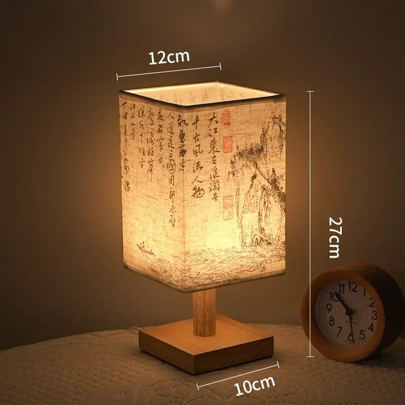 LED Decoration Table Lamps Simple Dimmable Plug Night Light Fabric Lampshade Square Bedroom Chinese Style Bedside Desk Lights