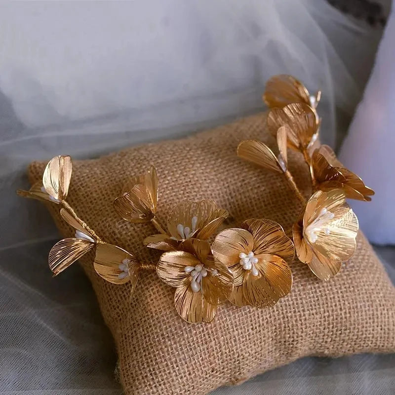 Fairy Flower Hairband Metal Floral Tiaras Bride Pearl Headdress For Women Charming Wedding Hair Jewelry Marrige Beauty Headbands