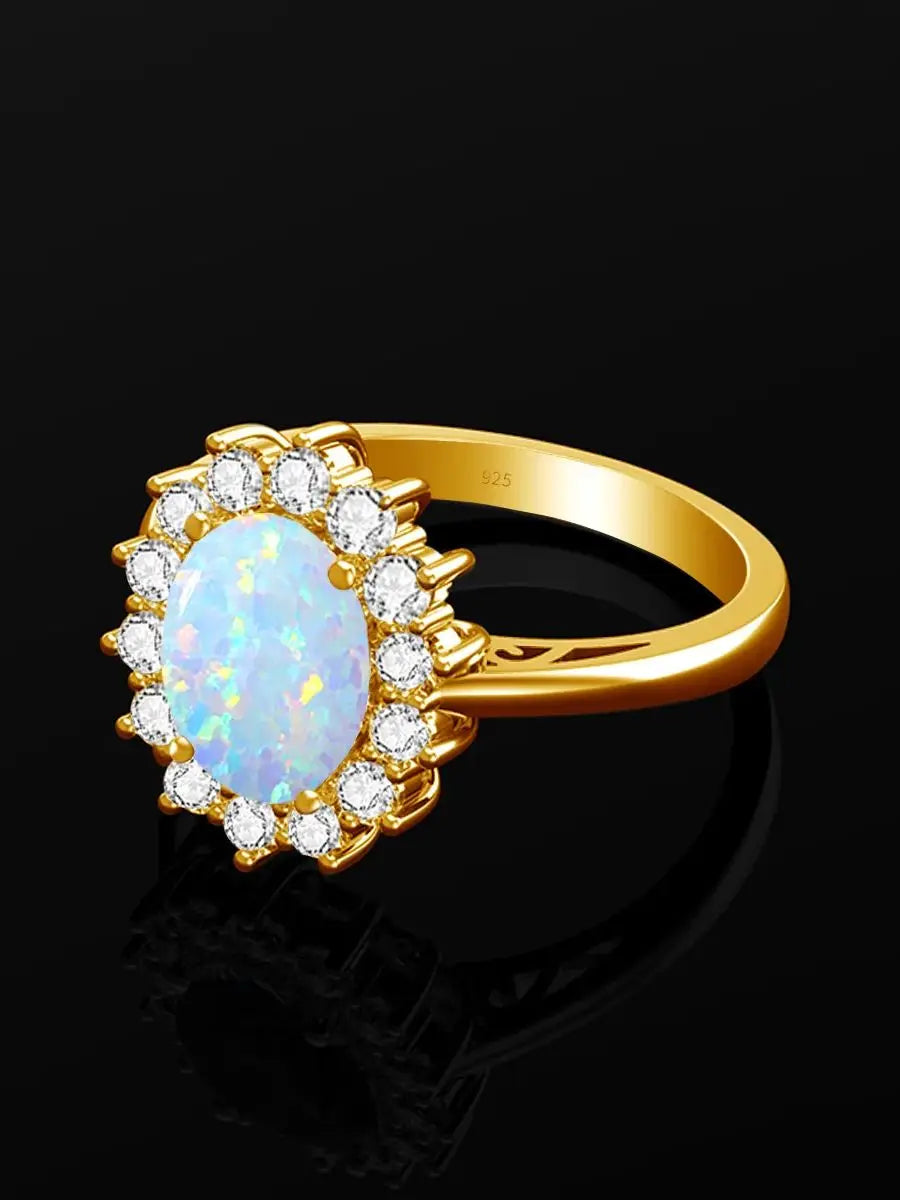 Oval Cut 8*10mm Opal Ring Gold Eternity Luxury