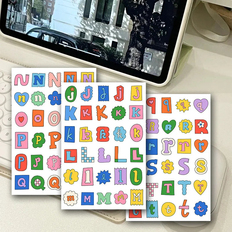 8 Sheets Alphabet Symbols Label Sticker,Color Letter Diary Collage Material Stickers Decorative Sticker