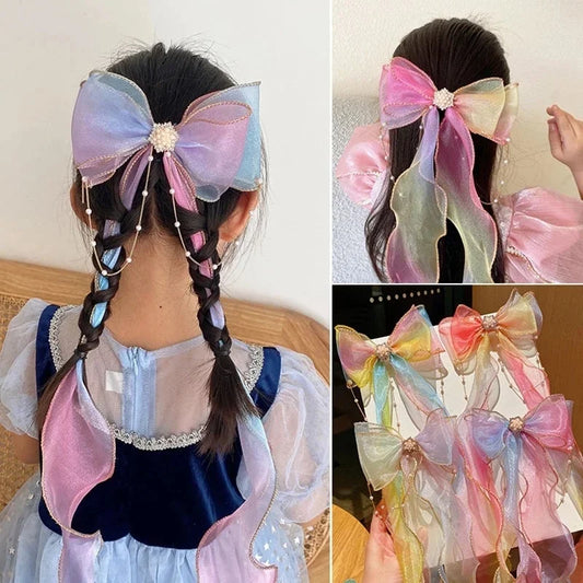 Fairy Chiffon Bow Hairpins Colorful Ribbon Hair Barrettes Children Hair Decoration Headband Princess Hairstyle Hair Accessories