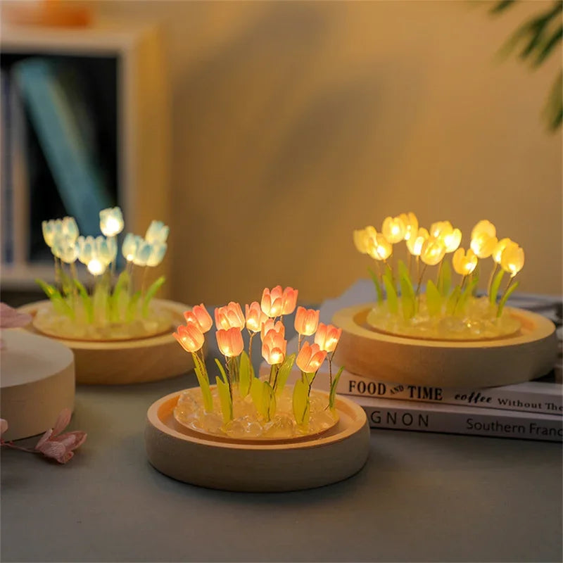 Artificial Tulip Flower Night Light Handmade DIY Bedside Lamp LED Night Lamp Bedroom Decor Christmas Birthday Gifts Table Lamp (Free Shipping) ššš¹ (Free Shipping) ššš¹