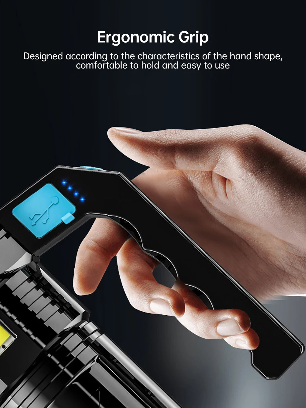 Powerful LED Flashlight Super Bright USB Rechargeable COB 4 LED Handheld Lantern Camping Portable Torch Light