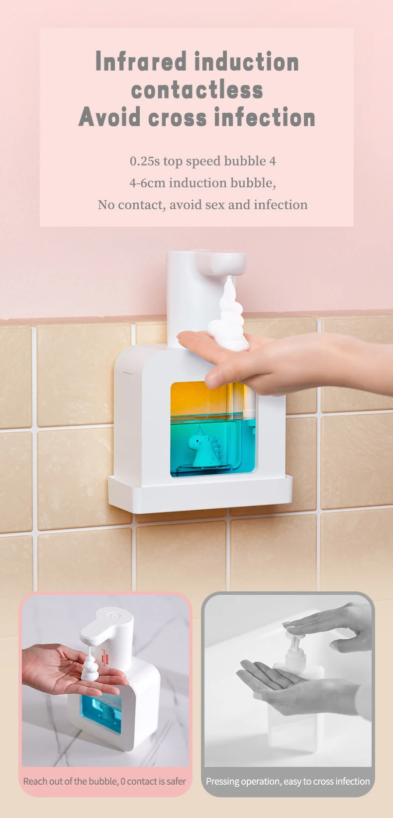 New Automatic Soap Dispenser Cute Pet Wall Mounted Touchless Sensor USB Charging Cartoon Foam Hand Washing Tools 400ML Kitchen
