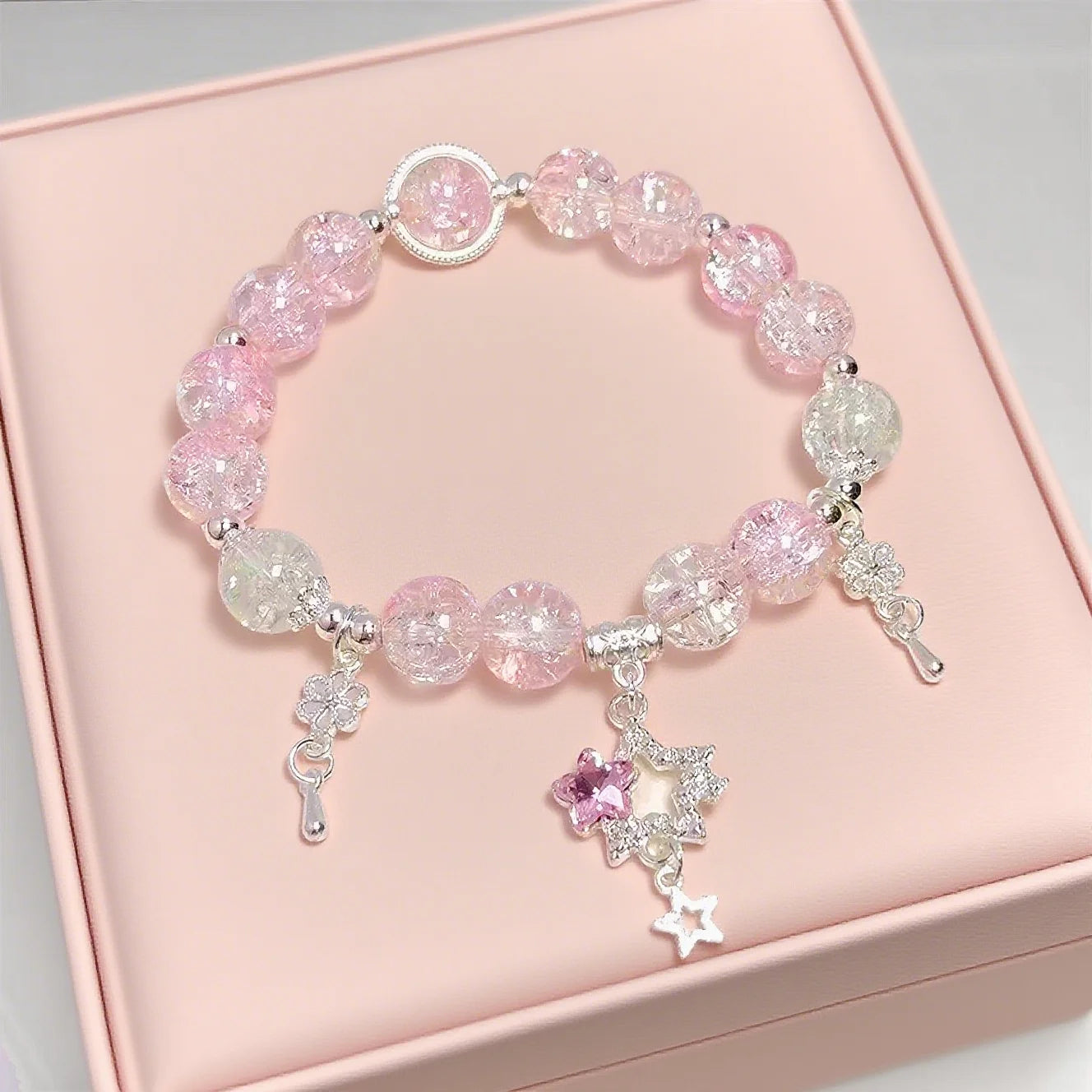 1 super fairy-like forest-style five-pointed star imitation crystal beaded stretchy bracelet, available in 3 colors, suitable fo