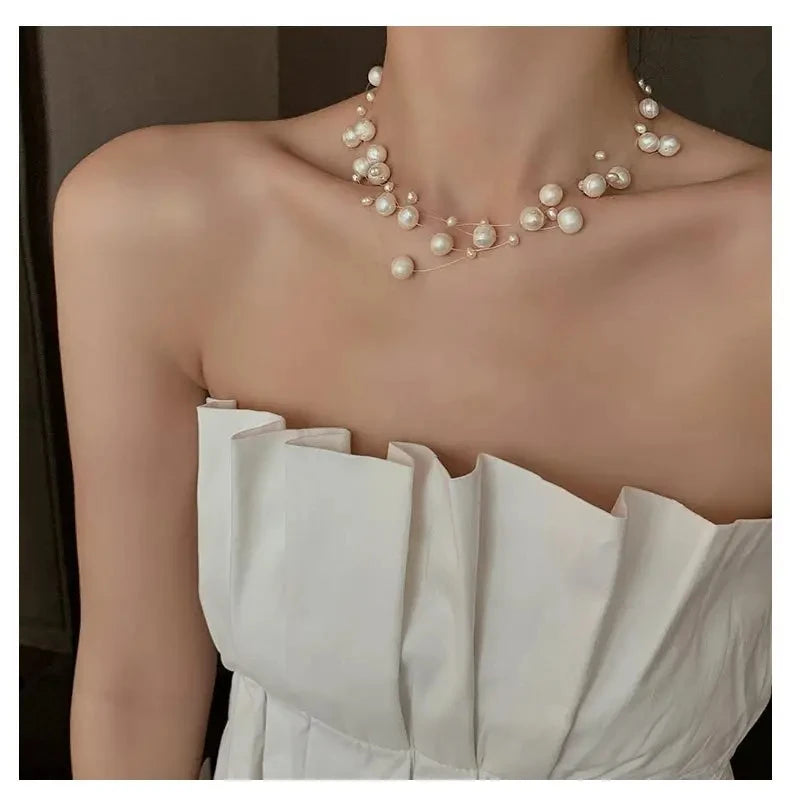 French Style Light Luxury Elegant Niche Design Pearl Multi-layer Pendant Necklace Fashion Women Sweet Jewelry Accessories