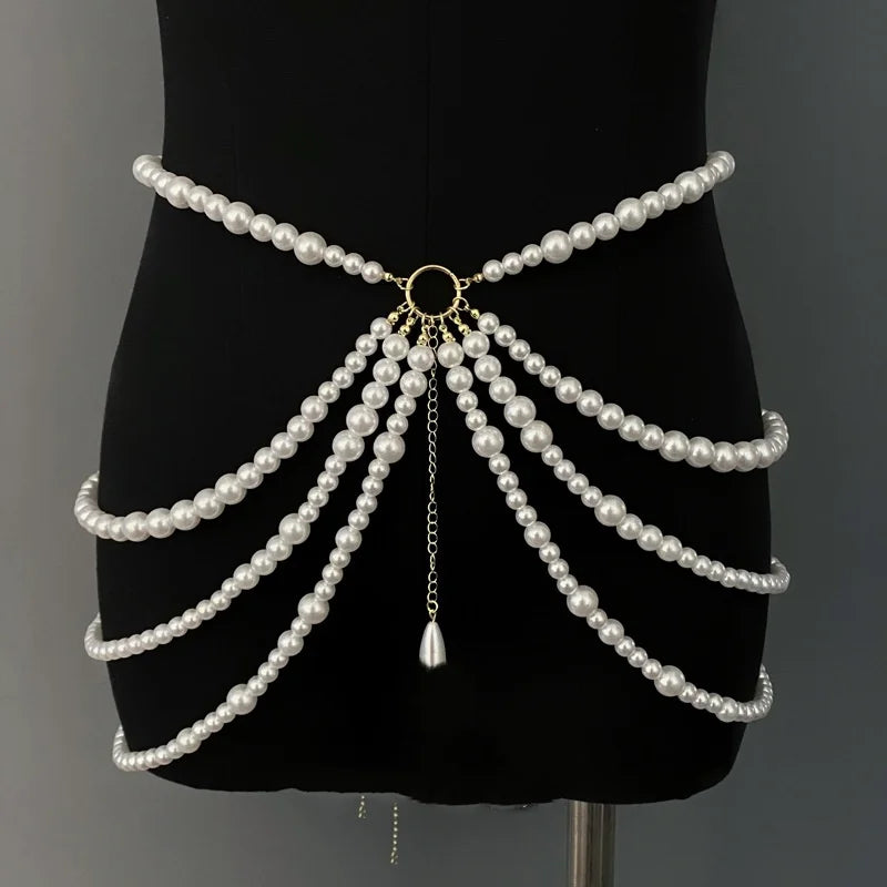 Fairy Tassel Waist Chain For Women Glitter Pearl Butterfly Pendant Belt Strap Dress Crop Top Bikini Sexy Waist Decorative Chain