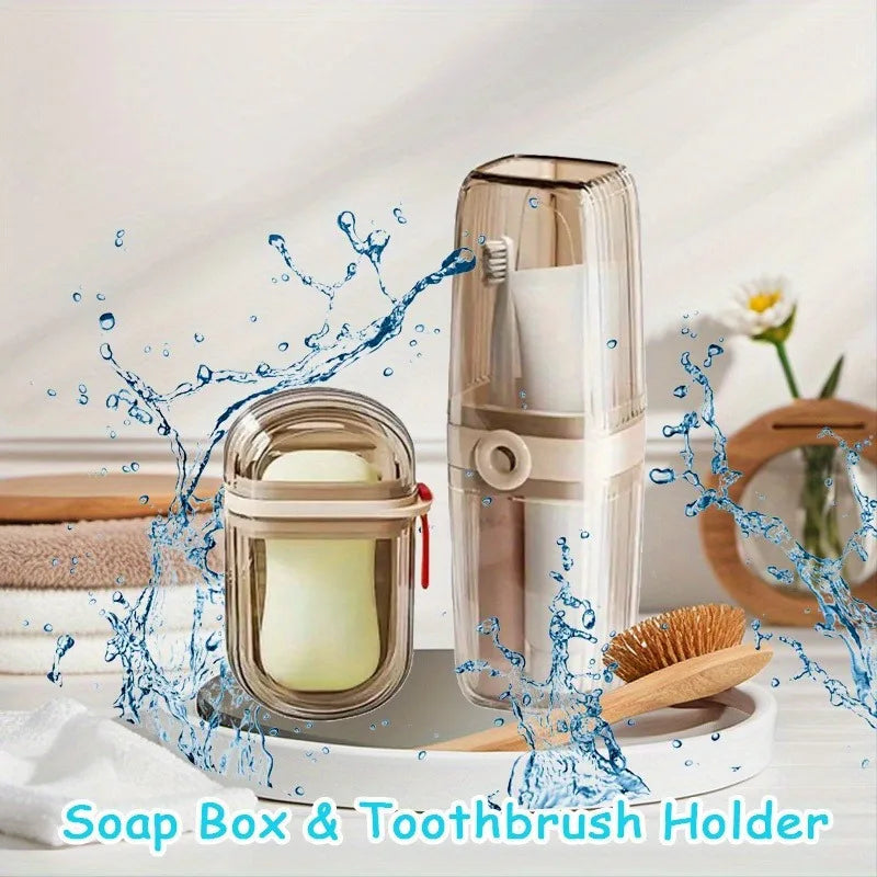 1 set of portable travel soap box and toothbrush holder set - durable plastic, perfect for camping, bathroom accessories