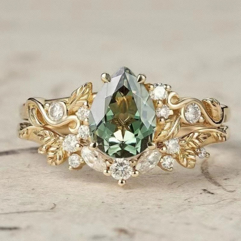 European and American new fashion flower shape green zircon inlaid luxury personality versatile women's ring