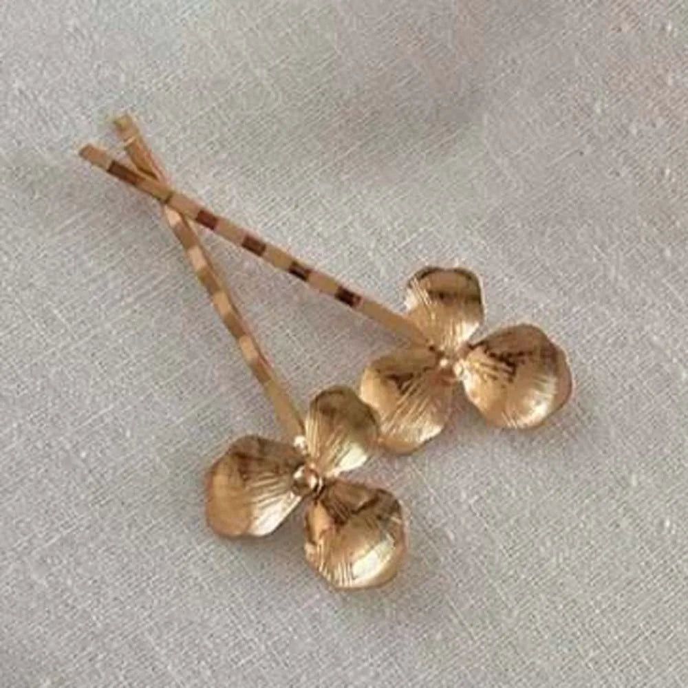 5pcs Elegant Golden Flower Hair Forks Hairstyle Tools French Style Pearl Side Clips Hair Accessories Retro Wave Alloy Barrettes