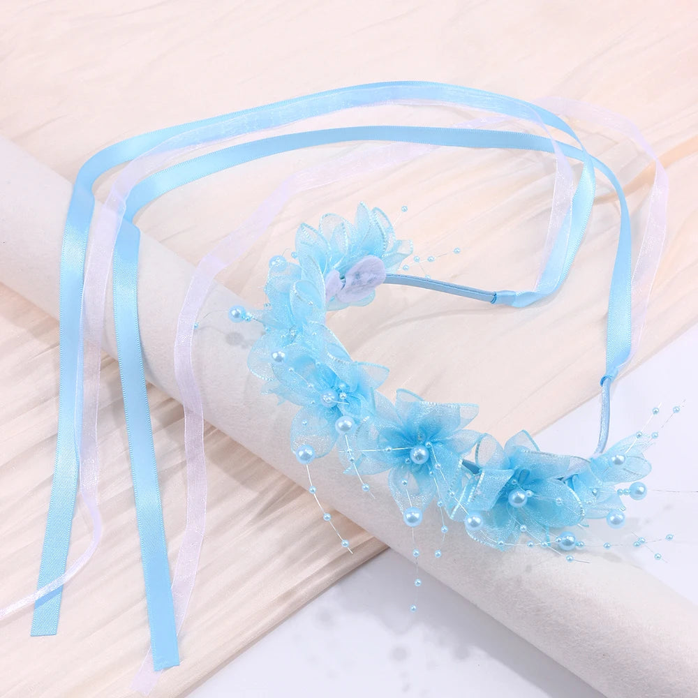 Fairy Flower Headband Sweet Lovely Girl Lace Floral Pearls Hair Hoop For Princess Wedding Birthday Headwear Accessories Gifts