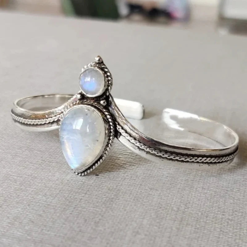 1 Piece Fine Adjustable Bracelet Fashion Style Natural Stone Metal Antique Silver Color Bracelet