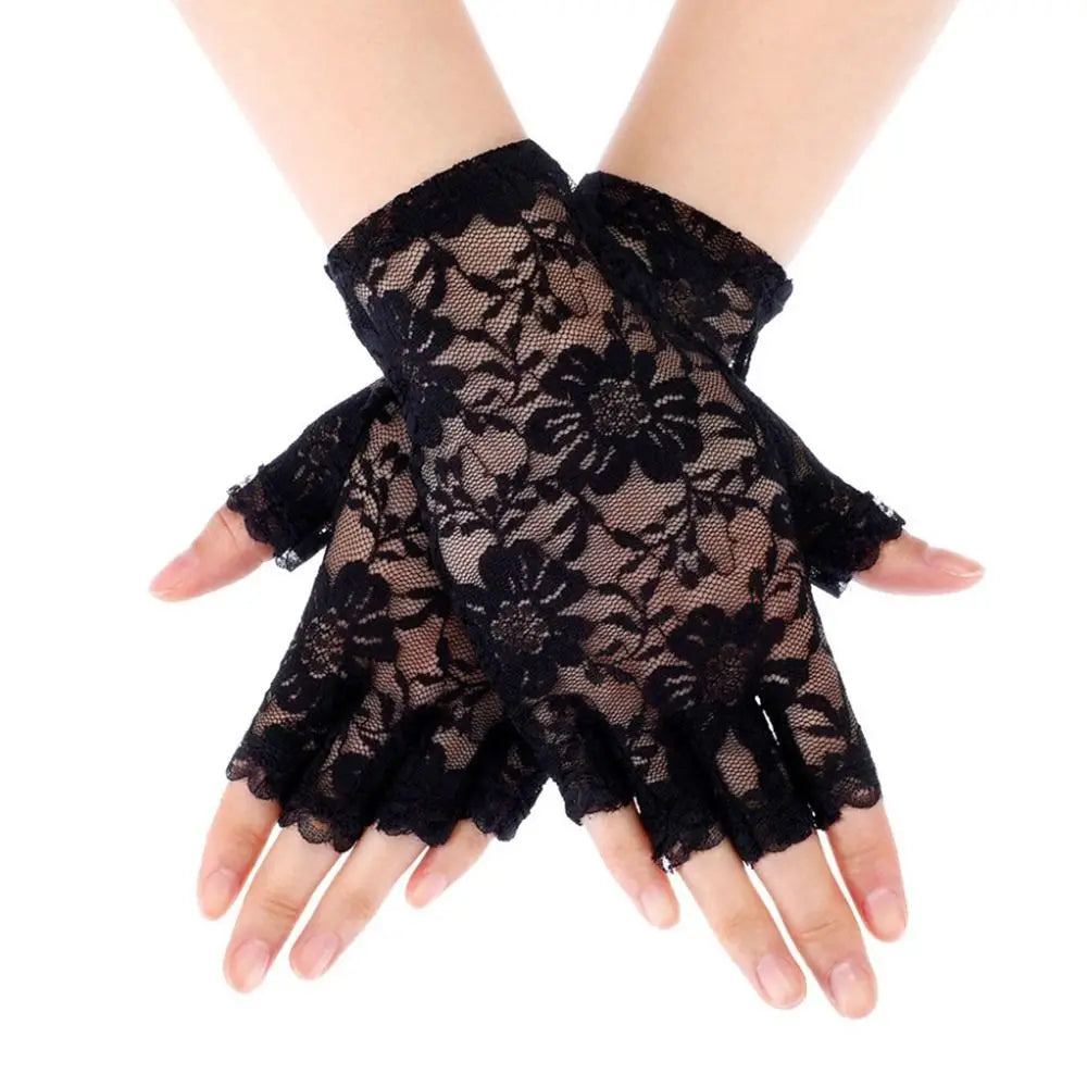 Women Sexy Dressy Lace Gloves Sunscreen Short Gloves Fingerless Lace Driving Gloves Spring Summer Mittens Wedding Accessories