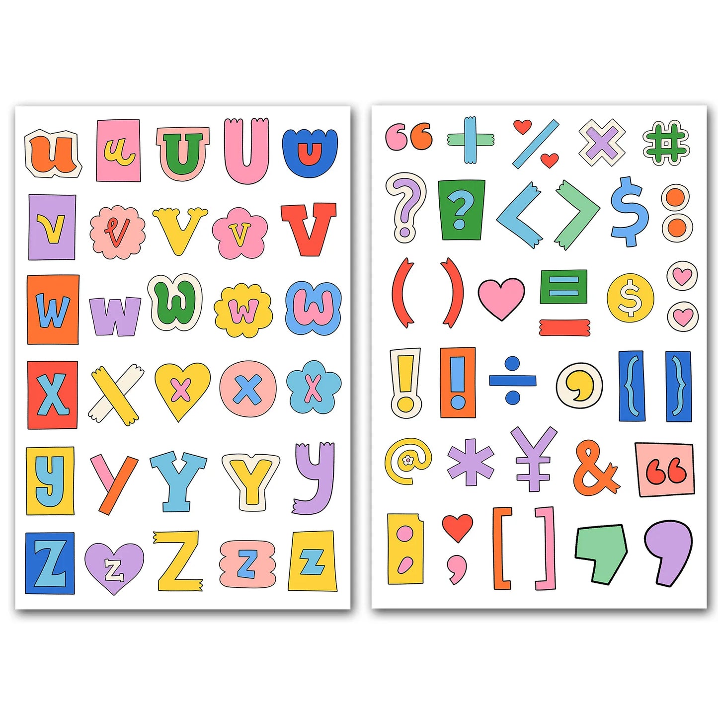 8 Sheets Alphabet Symbols Label Sticker,Color Letter Diary Collage Material Stickers Decorative Sticker