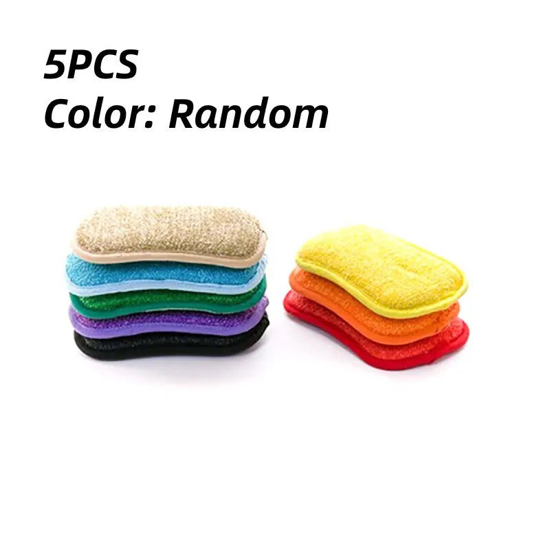 5Pcs Super Absorbent Microfiber Double Sided Scrub Sponge for Dishwashing Kitchen Bathroom Clean Cloth Eraser