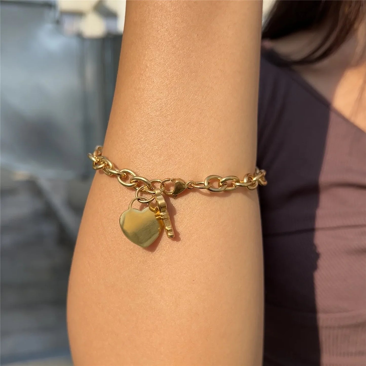 Trendy Stainless Steel Bracelets With Hearts Charm Bracelets New Fashion Key Jewelry Gifts