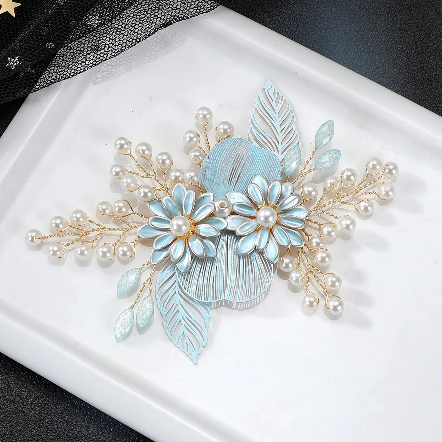 Fairy Flower Hairband Metal Floral Tiaras Bride Pearl Headdress For Women Charming Wedding Hair Jewelry Marrige Beauty Headbands