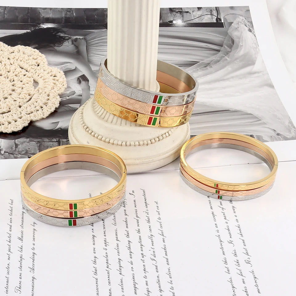 Trendy Bracelet for Women Red and Green Charm Stainless Steel Gold Color Jewelry Lover Bangle Luxury Wedding Female Gift