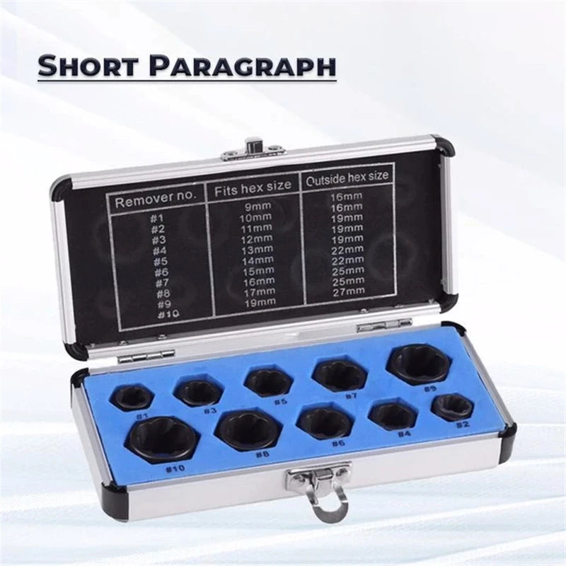10pcs/lot Hex Socket Set Damaged Bolt Nut Screw Remover Garage 9-19 Mm Sockets Car Repair Hand Tool Electric Drill Accessories