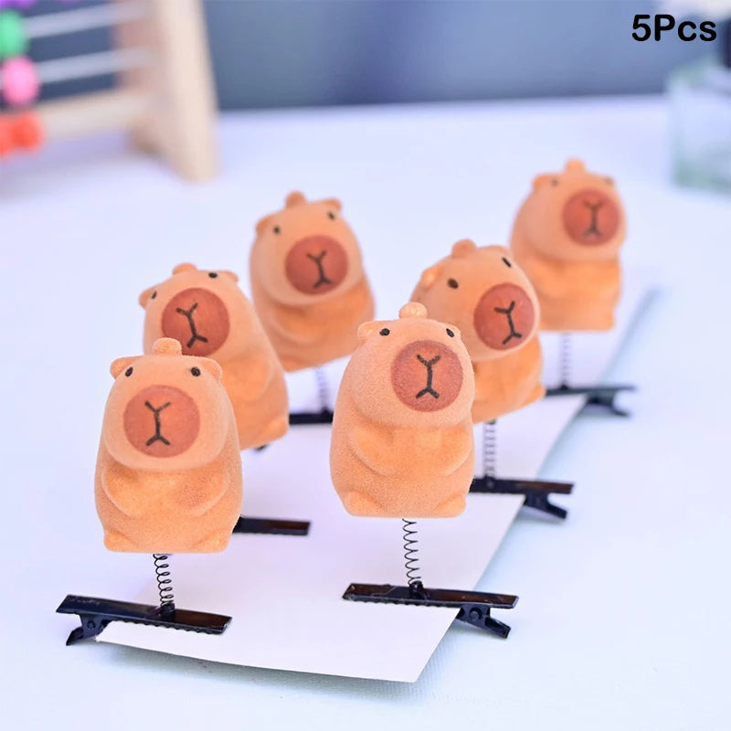5Pcs Cartoon Funny Children 3D Capybara Hairpin Fashion Cute Hair Clip Versatile Bangs Hair Clip Kawaii Hair Accessories Gifts