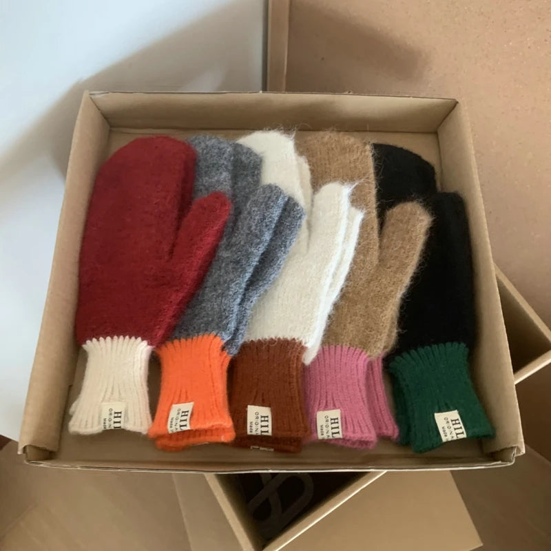 Women Winter Keep Warm Plush Gloves Elasticity Soft Full Fingers Mittens Knitted Girls Fashion Gloves For Women