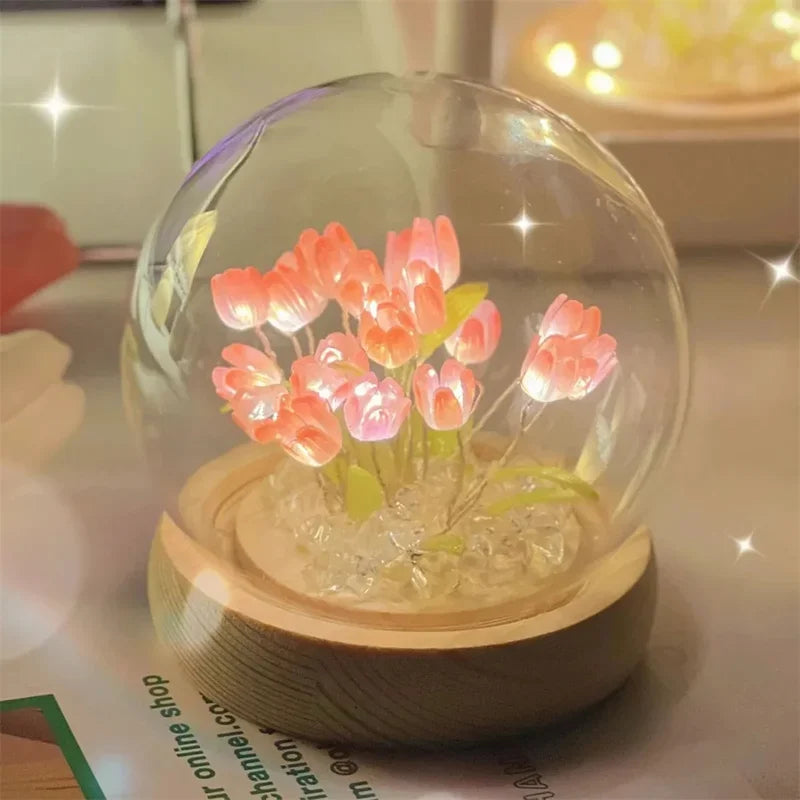 Artificial Tulip Flower Night Light Handmade DIY Bedside Lamp LED Night Lamp Bedroom Decor Christmas Birthday Gifts Table Lamp (Free Shipping) ššš¹ (Free Shipping) ššš¹