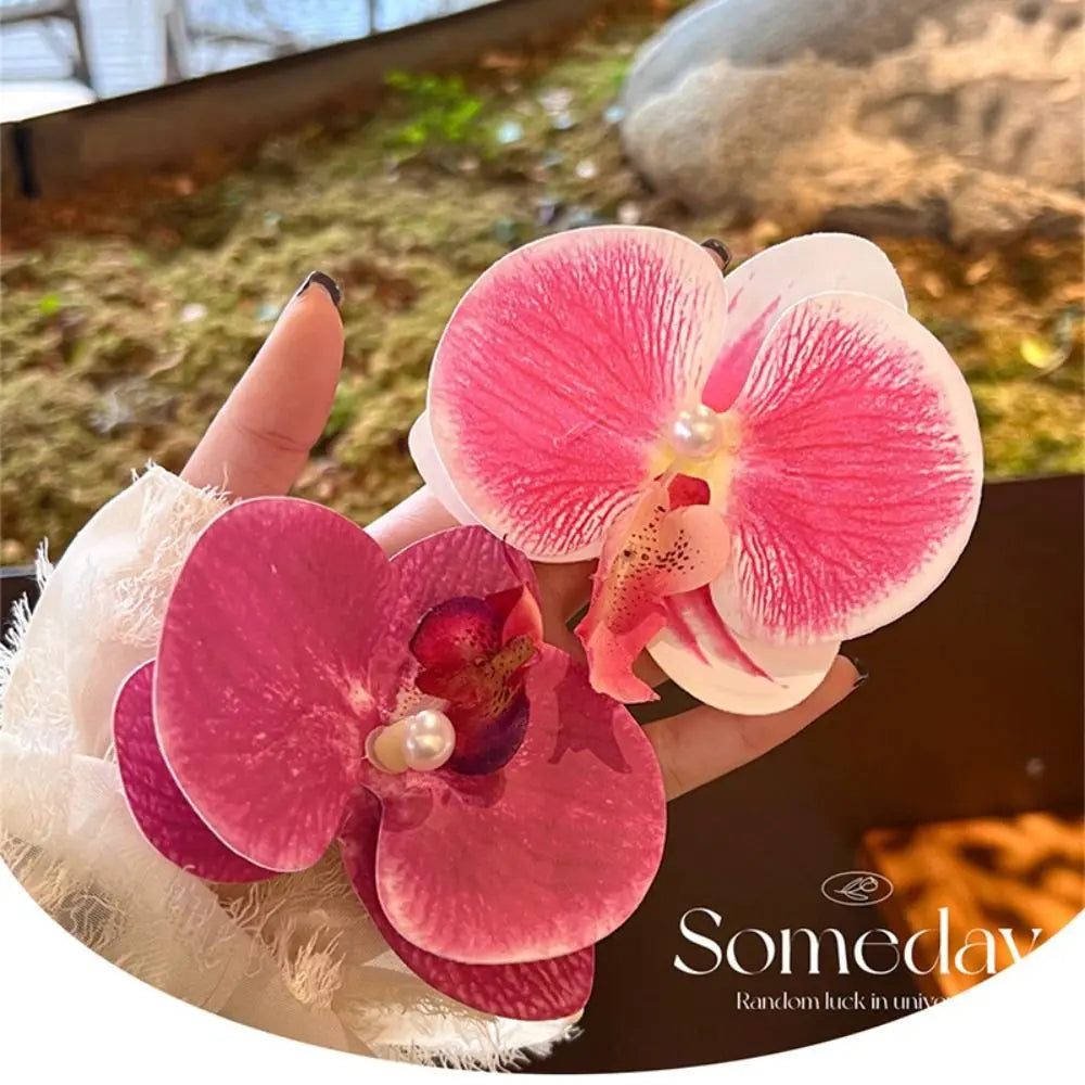 Simple Cloth Flower Hair Clip Butterfly Orchid Pearl Orchid Flower Hairpin Korean Style Bohemian Style Girl Hair Clip Seaside