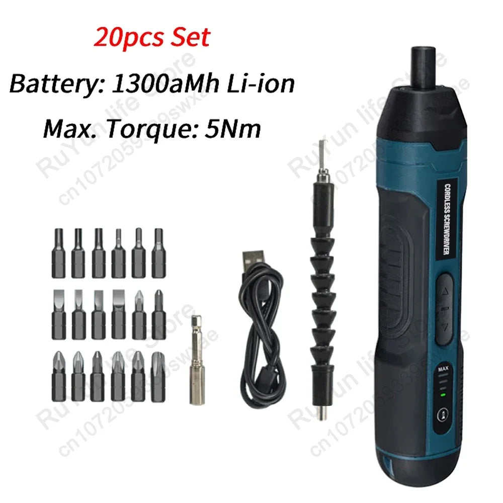 Mini Electric Screwdriver Set USB Rechargeable 1300mah Adjustment Power Dril Multi-function Torque Repair Tools Kit